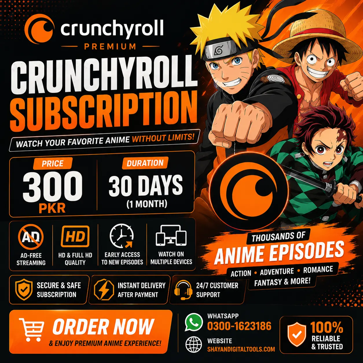 Best Crunchyroll Subscription Pakistan – 1 Month for 300 PKR
